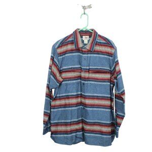 LL Bean Chamois Shirt Traditional Fit Stripe Rangeley Blue Multi Size L